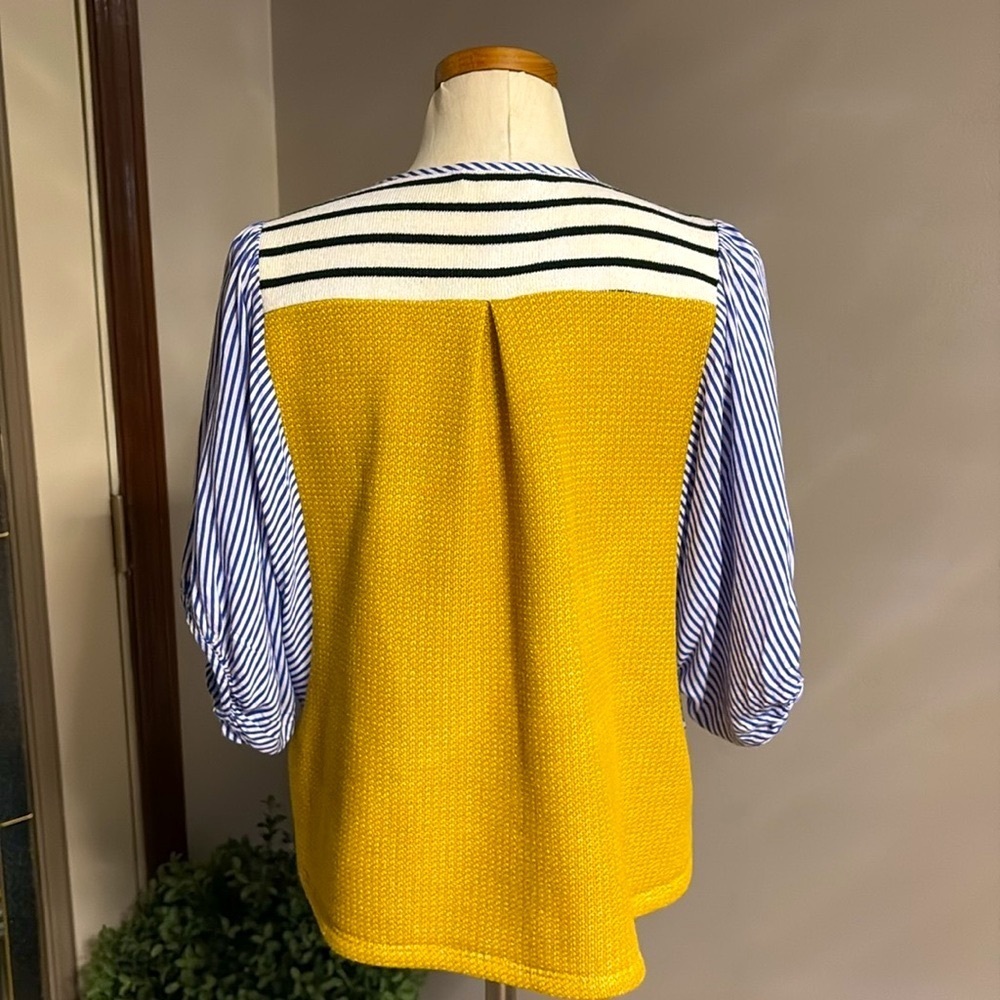THML color block striped crop top cotton bubble 1/2 sleeve casual XS boho